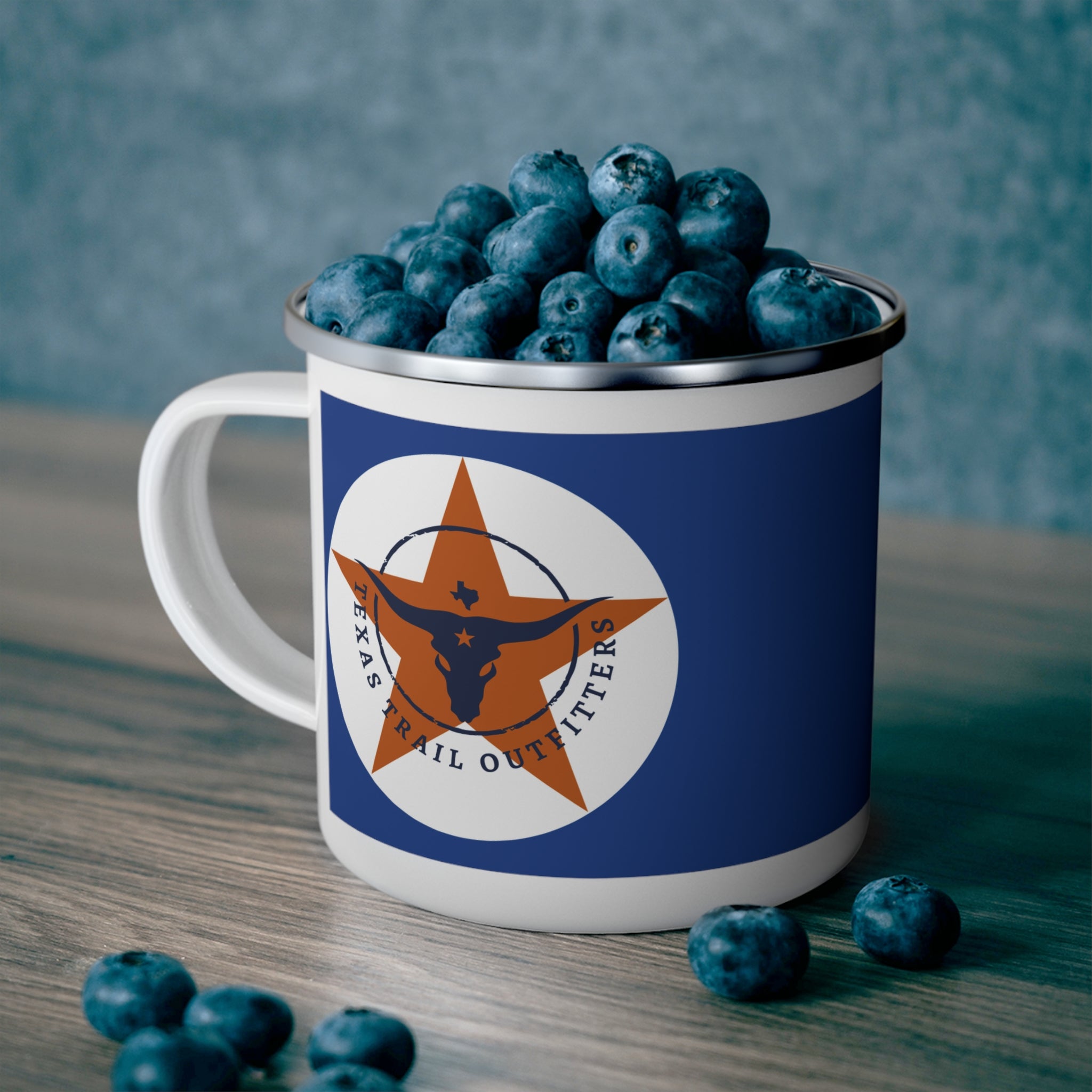 Enamel Camping Mug - Texas Trail Outfitters Star Longhorn Logo