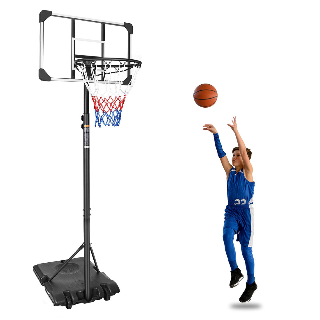 Portable Basketball Goal System with Stable Base and Wheels
