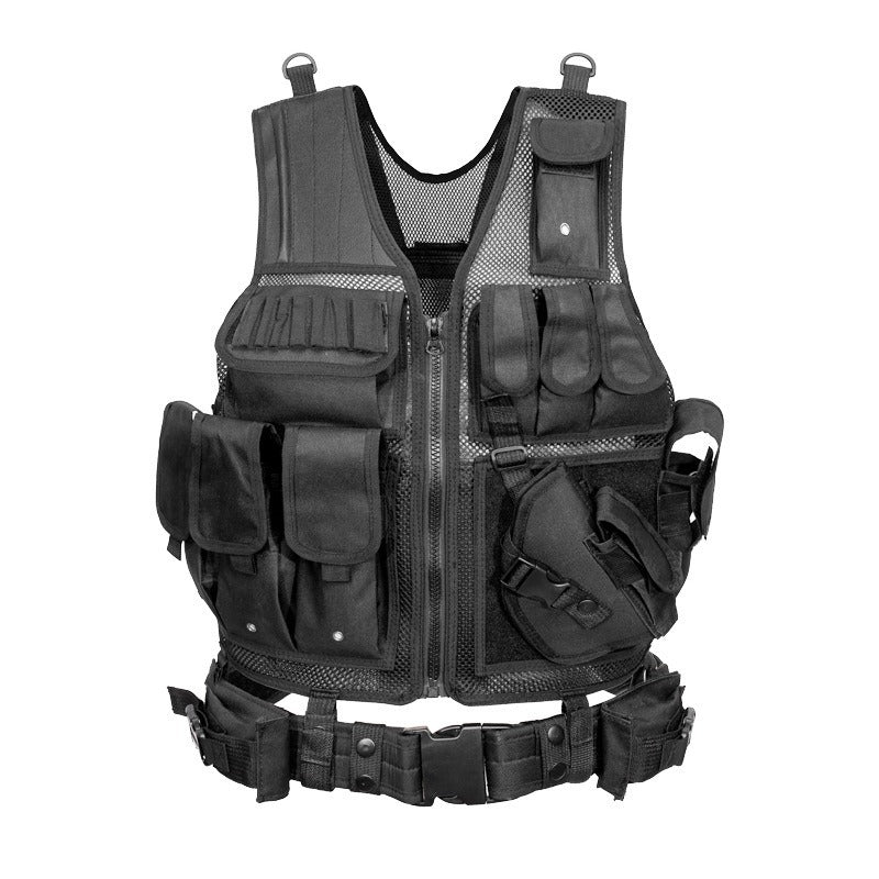 Men’s Tactical Airsoft Vest – Black Molle Vest with Cap