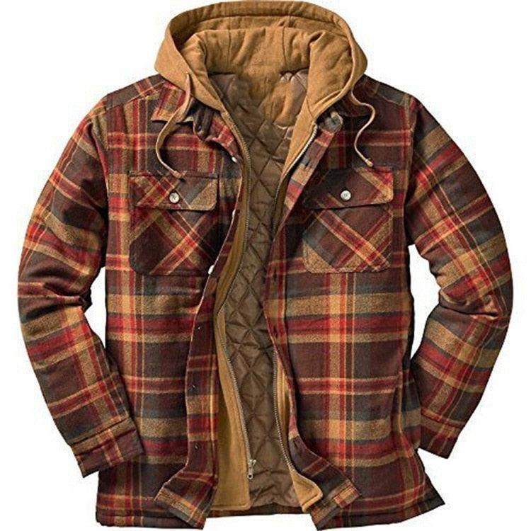 Men’s Plaid Hooded Jacket – Soft, Warm Long Sleeve Casual Shirt Jacket