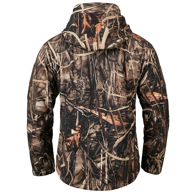 Men’s Camouflage Tactical Softshell Jacket – Waterproof Fleece Hooded Coat for Hunting, Hiking & Outdoor Adventures