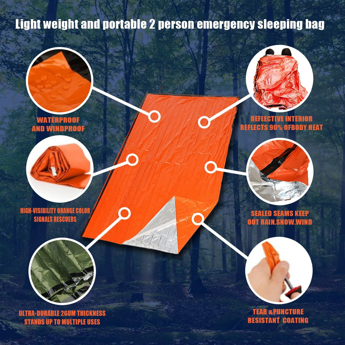 Portable Waterproof Emergency Survival Sleeping Bag Mylar Blanket