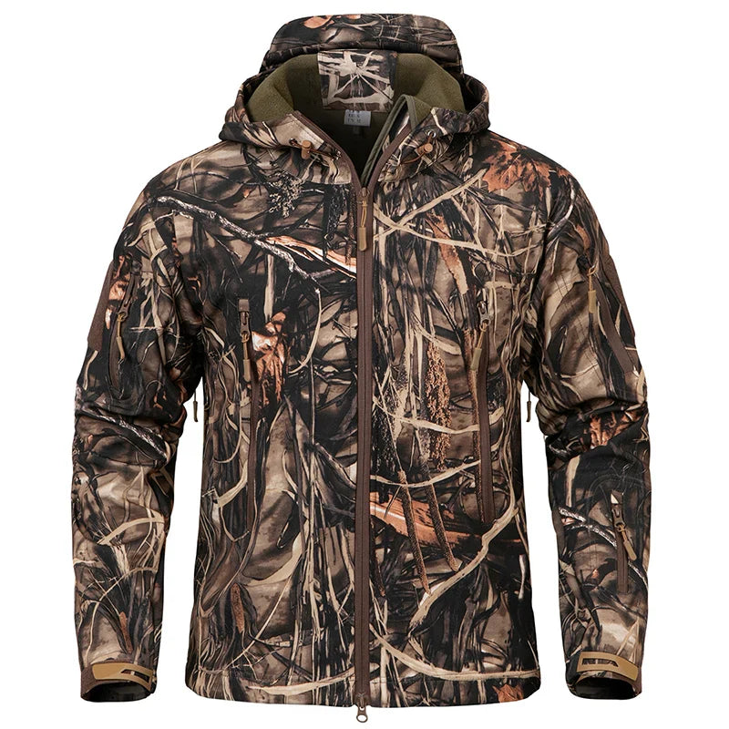 Men’s Camouflage Tactical Softshell Jacket – Waterproof Fleece Hooded Coat for Hunting, Hiking & Outdoor Adventures
