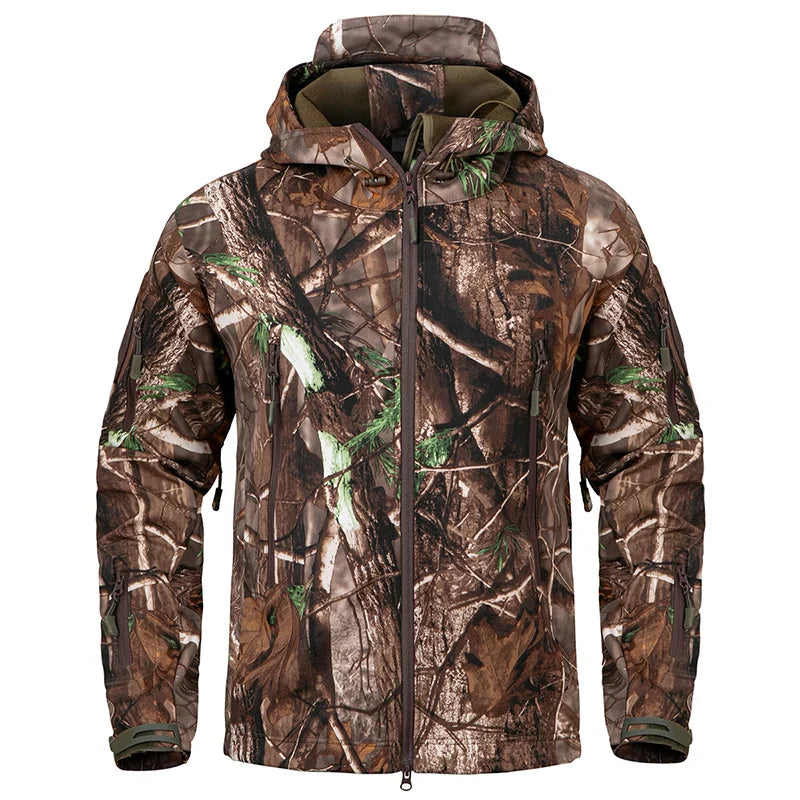 Men’s Camouflage Tactical Softshell Jacket – Waterproof Fleece Hooded Coat for Hunting, Hiking & Outdoor Adventures