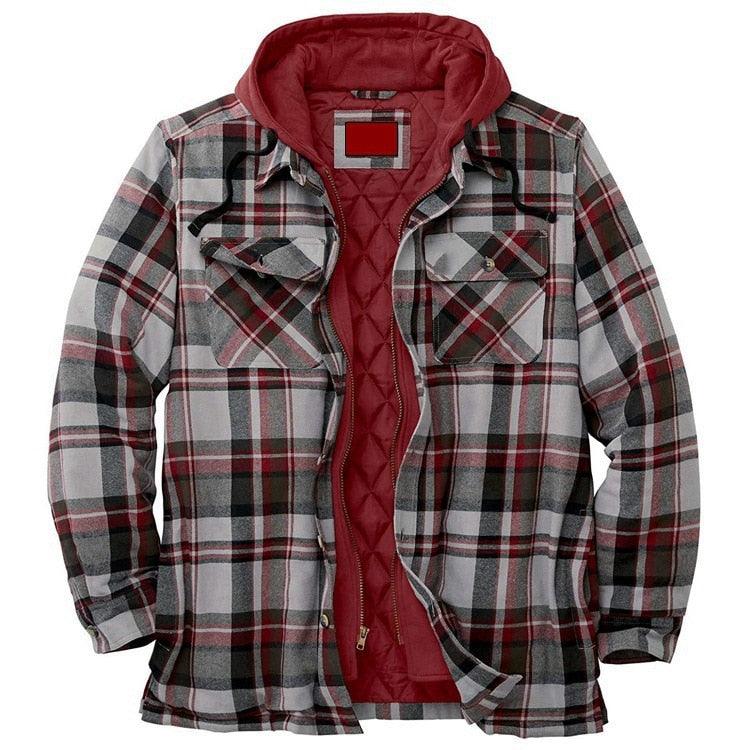 Men’s Plaid Hooded Jacket – Soft, Warm Long Sleeve Casual Shirt Jacket