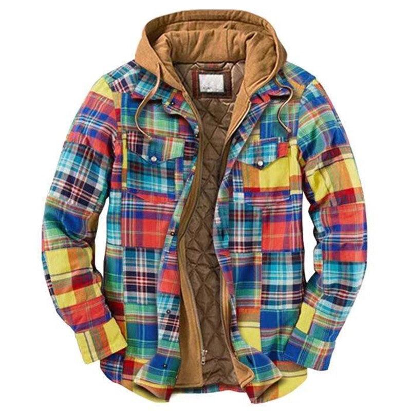 Men’s Plaid Hooded Jacket – Soft, Warm Long Sleeve Casual Shirt Jacket