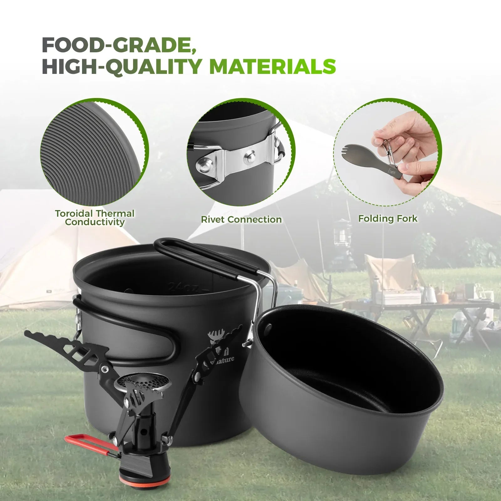 Ultra-Light Aluminum Camping Cookware Set – Nestable Design